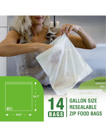 Bolsas de Zip Reutilizables Compostables 14 Unidades 3.78L Bolsas de Zip Reutilizables Compostables 14 Unidades 3.78L