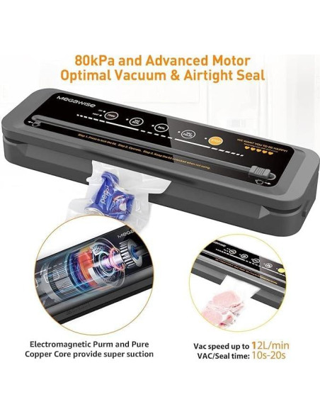 Selladora al Vacío MegaWise VS6620 - 80kPa, Automática, Incluye Bolsas Selladora al Vacío MegaWise VS6620 - 80kPa, Automática, Incluye Bolsas