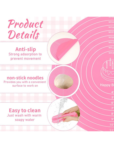 2 Tapetes de Silicona Rosa 30 cm para Hornear Pasteles SynHHergyx 2 Tapetes de Silicona Rosa 30 cm para Hornear Pasteles SynHHergyx