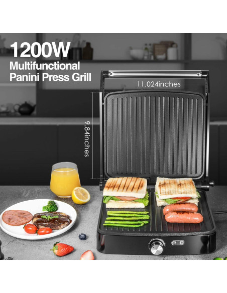 Prensa Panini Grill OSTBA 1200W 4 Rebanadas Acero Inoxidable Prensa Panini Grill OSTBA 1200W 4 Rebanadas Acero Inoxidable