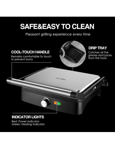 Prensa Panini Grill OSTBA 1200W 4 Rebanadas Acero Inoxidable