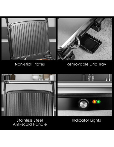 Prensa Panini Grill OSTBA 1200W 4 Rebanadas Acero Inoxidable