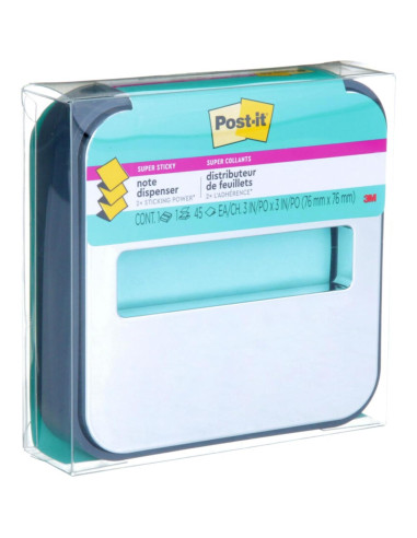 Dispensador de Notas Post-it 3M con Notas Super Sticky Aqua 7.6cm