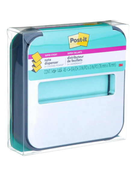 Dispensador de Notas Post-it 3M con Notas Super Sticky Aqua 7.6cm Dispensador de Notas Post-it 3M con Notas Super Sticky Aqua 7.6cm