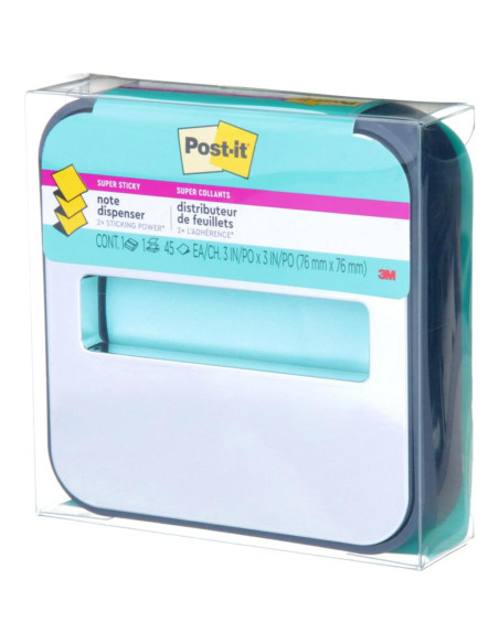 Dispensador de Notas Post-it 3M con Notas Super Sticky Aqua 7.6cm Dispensador de Notas Post-it 3M con Notas Super Sticky Aqua 7.6cm