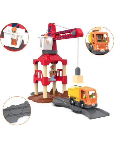 Juego de Tren de Madera May & Z con Grúa de 3 Niveles