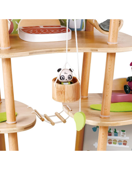 Casa de Muñecas de Bambú Hape Panda 3 Niveles con Muebles Casa de Muñecas de Bambú Hape Panda 3 Niveles con Muebles