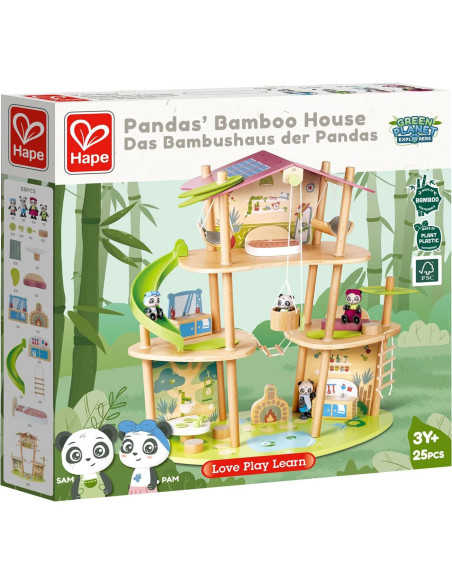 Casa de Muñecas de Bambú Hape Panda 3 Niveles con Muebles Casa de Muñecas de Bambú Hape Panda 3 Niveles con Muebles