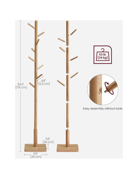 Perchero de Pie VASAGLE de Madera Sólida Beige Natural 175 cm Perchero de Pie VASAGLE de Madera Sólida Beige Natural 175 cm