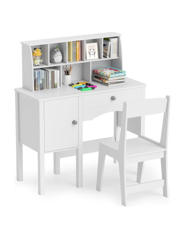 Conjunto de Escritorio y Silla para Niños Costzon - Madera, Blanco