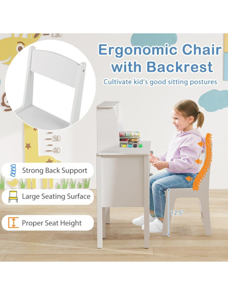 Conjunto de Escritorio y Silla para Niños Costzon - Madera, Blanco Conjunto de Escritorio y Silla para Niños Costzon - Madera, Blanco