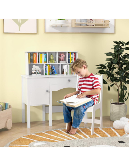 Conjunto de Escritorio y Silla para Niños Costzon - Madera, Blanco Conjunto de Escritorio y Silla para Niños Costzon - Madera, Blanco