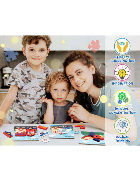 Rompecabezas de Madera LOOIKOOS 6 Piezas Montessori 1-3 Años Rompecabezas de Madera LOOIKOOS 6 Piezas Montessori 1-3 Años