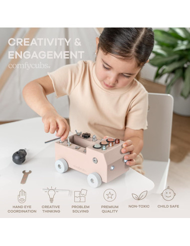Camión de Juguete Montessori Comfy Cubs - Tablero Ocupado Rosa