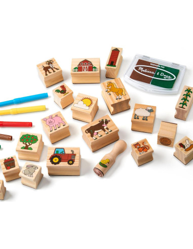 Set de Sellos de Granja Melissa & Doug - 20 Piezas con Lápices