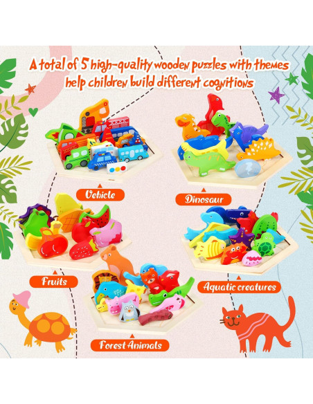 Paquete de 5 rompecabezas de madera Jerify para niños Paquete de 5 rompecabezas de madera Jerify para niños