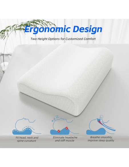Almohada Cervical Kiseely Espuma Viscoelástica Juego de 2 Almohada Cervical Kiseely Espuma Viscoelástica Juego de 2