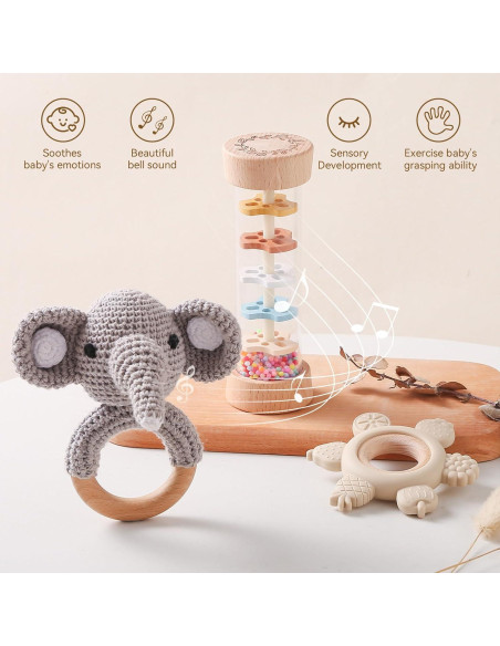 Juego de Sonajeros de Madera Youuys - 3 Piezas para Bebés Juego de Sonajeros de Madera Youuys - 3 Piezas para Bebés