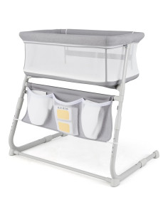 Cuna Lateral Ajustable Baby Joy Gris con Colchón y Bolsillos