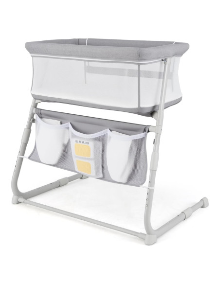 Cuna Lateral Ajustable Baby Joy Gris con Colchón y Bolsillos Cuna Lateral Ajustable Baby Joy Gris con Colchón y Bolsillos