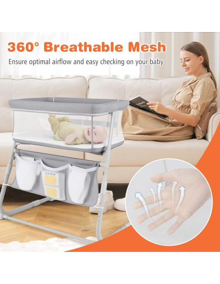 Cuna Lateral Ajustable Baby Joy Gris con Colchón y Bolsillos Cuna Lateral Ajustable Baby Joy Gris con Colchón y Bolsillos