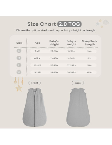 Saco de Sueño para Bebés Yoofoss 0-6 Meses 2.0 TOG Gris