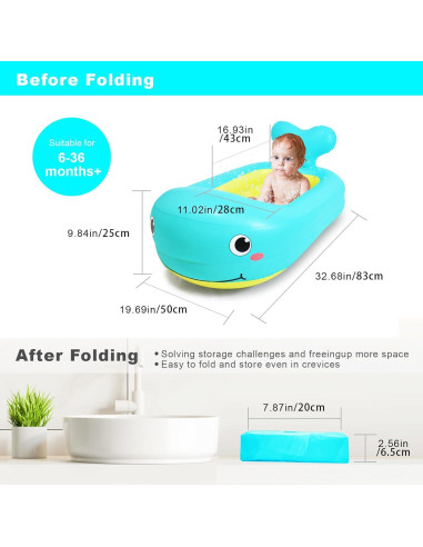 Bañera Inflable para Bebés Ballena Portátil 82.8x50cm