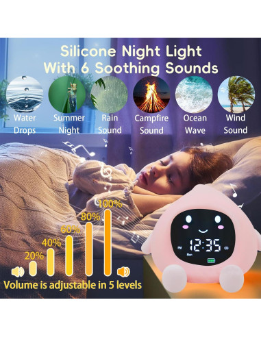 Reloj Despertador Niulife Durazno con Luz Nocturna y Sonidos