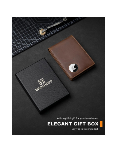 Billetera Bifold de Cuero con Soporte para AirTag - BROSHOPP