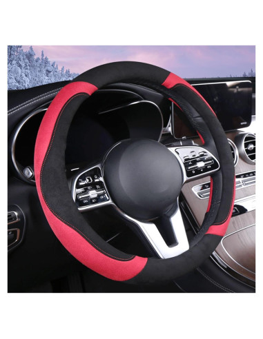 Cubierta de Volante Suave WJMZ 15 Pulgadas Roja y Negra