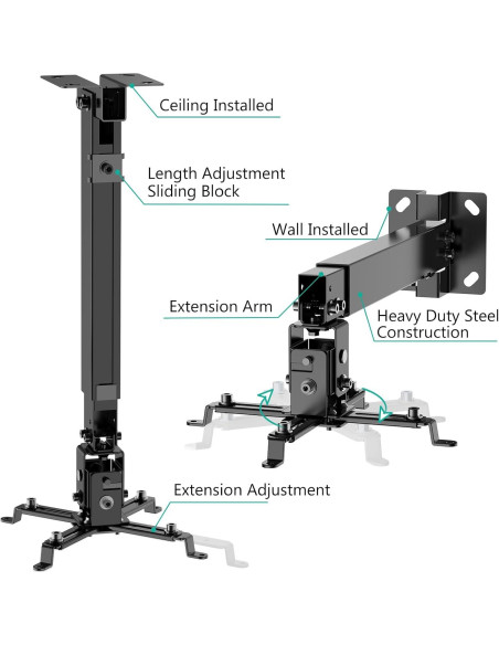 Soporte de Proyector WALI PM-003-B Ajustable Techo/Pared 20kg Soporte de Proyector WALI PM-003-B Ajustable Techo/Pared 20kg