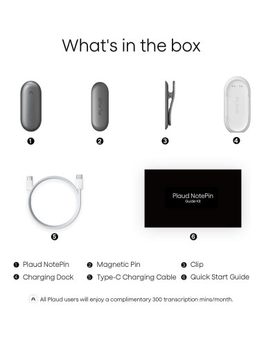 Grabadora de Voz AI Plaud NotePin 64GB, Transcripción 112 Idiomas