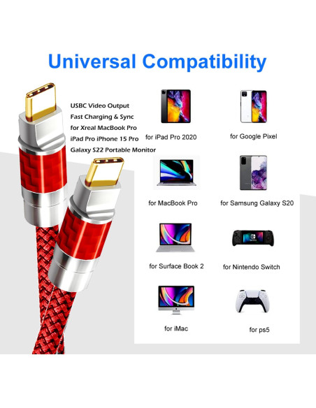 Cable USB Tipo C 9.14m YOTETION 4K 240W Rojo Cable USB Tipo C 9.14m YOTETION 4K 240W Rojo