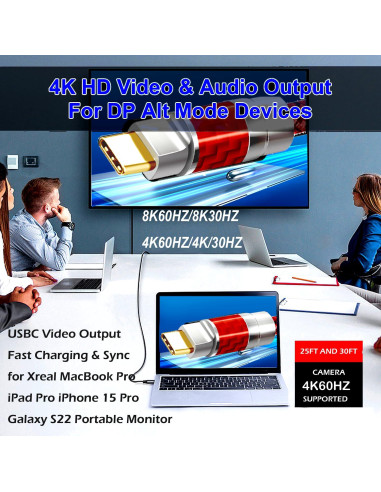 Cable USB Tipo C 9.14m YOTETION 4K 240W Rojo