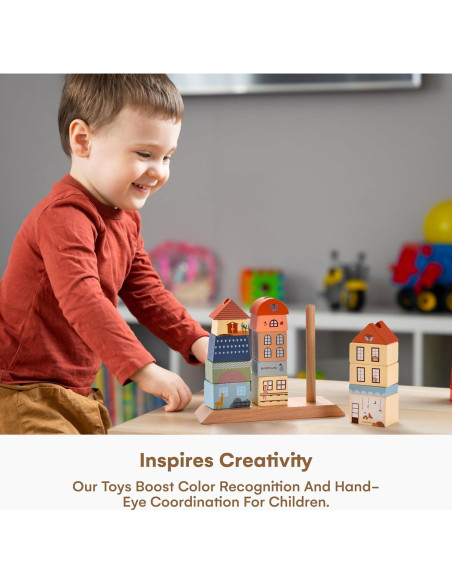 Set de Bloques de Madera Montessori 15 Piezas para Niños Set de Bloques de Madera Montessori 15 Piezas para Niños