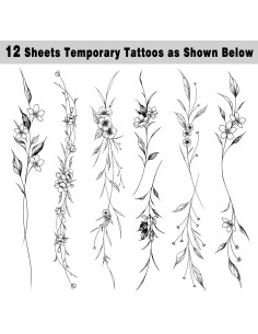 Tatuajes Temporales Leesgel 12 Hojas Flores y Vides 22x4cm 2