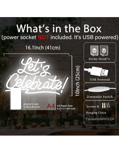Letrero de Neón LED Regulable Vamos a Celebrar 40.9x25.4cm