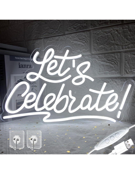 Letrero de Neón LED Regulable Vamos a Celebrar 40.9x25.4cm Letrero de Neón LED Regulable Vamos a Celebrar 40.9x25.4cm