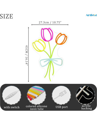 Lámpara LED de Neón Tulipán Artlast 40.96x27.31cm Regulable