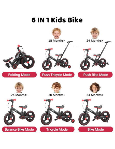 Bicicleta de Equilibrio JMMD 6 en 1 Plegable para Niños 18-60 Meses Bicicleta de Equilibrio JMMD 6 en 1 Plegable para Niños 18-60 Meses