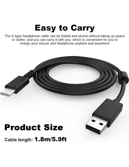 Cable de Carga USB Tipo C 1.8m Tobysome para Logitech G733 Cable de Carga USB Tipo C 1.8m Tobysome para Logitech G733