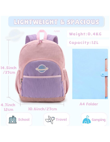 Mochila Escolar Kasqo Rosa Púrpura para Niñas 4-7 Años
