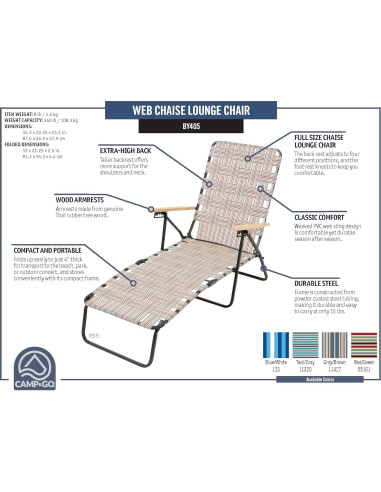 Silla de Jardín Plegable CAMP&GO Lounger 4 Posiciones Azul/Blanco