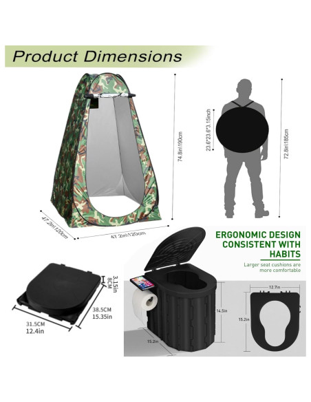 Inodoro Portátil Lmuwecno con Carpa de Privacidad 120x190cm Inodoro Portátil Lmuwecno con Carpa de Privacidad 120x190cm