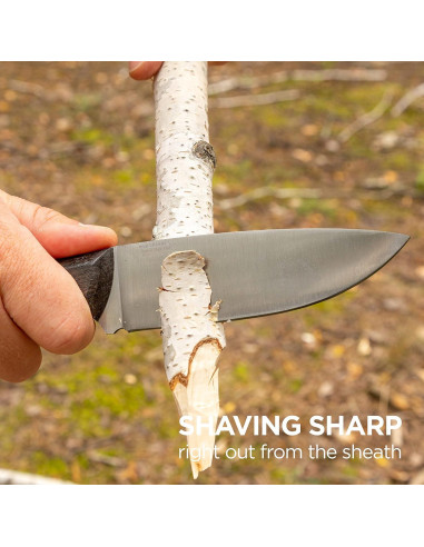 Cuchillo de Bushcraft BPSKNIVES Savage CSH con Funda de Cuero