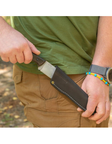 Cuchillo de Bushcraft BPSKNIVES Savage CSH con Funda de Cuero