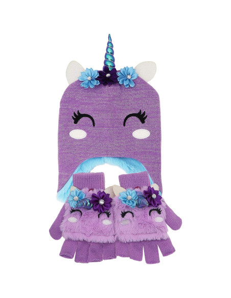 Conjunto de gorro y guantes de unicornio para niñas 3-9 años Conjunto de gorro y guantes de unicornio para niñas 3-9 años