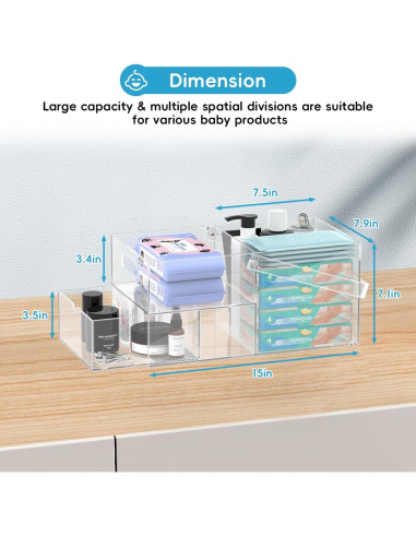Organizador de Pañales Acrílico Jumyee 37.8x22.1x20.1cm