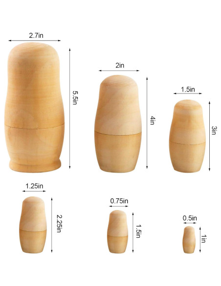 Koogel 6 Muñecas Matryoshka Sin Pintar de Madera 14 cm Koogel 6 Muñecas Matryoshka Sin Pintar de Madera 14 cm