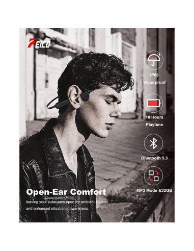 Auriculares de Conducción Ósea FEICO 32GB MP3 Impermeables IP68